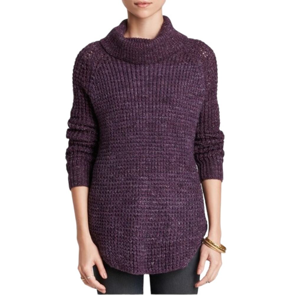 Free People Purple Long Sleeve Cowl Neck Dylan Tweedy Pullover Sweater Size M